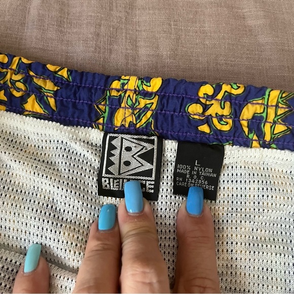 90s Vintage Size Large Blue and Yellow Swim Trunks Bold - Picture 4 of 7